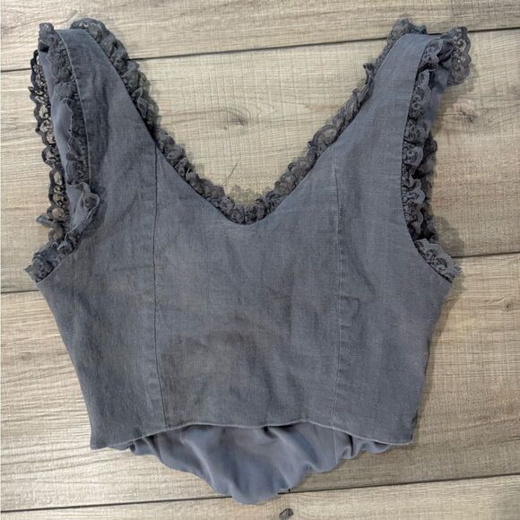Princess Polly Scarlett tie front frill trim corset top in gray 4‎ women’s - Picture 3 of 3